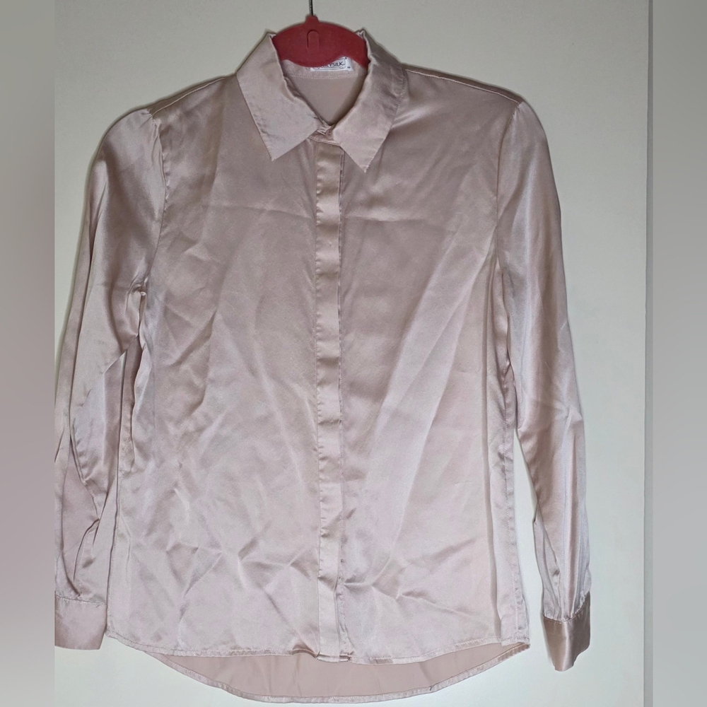 Women's Silk Button Down Shirt - Pink